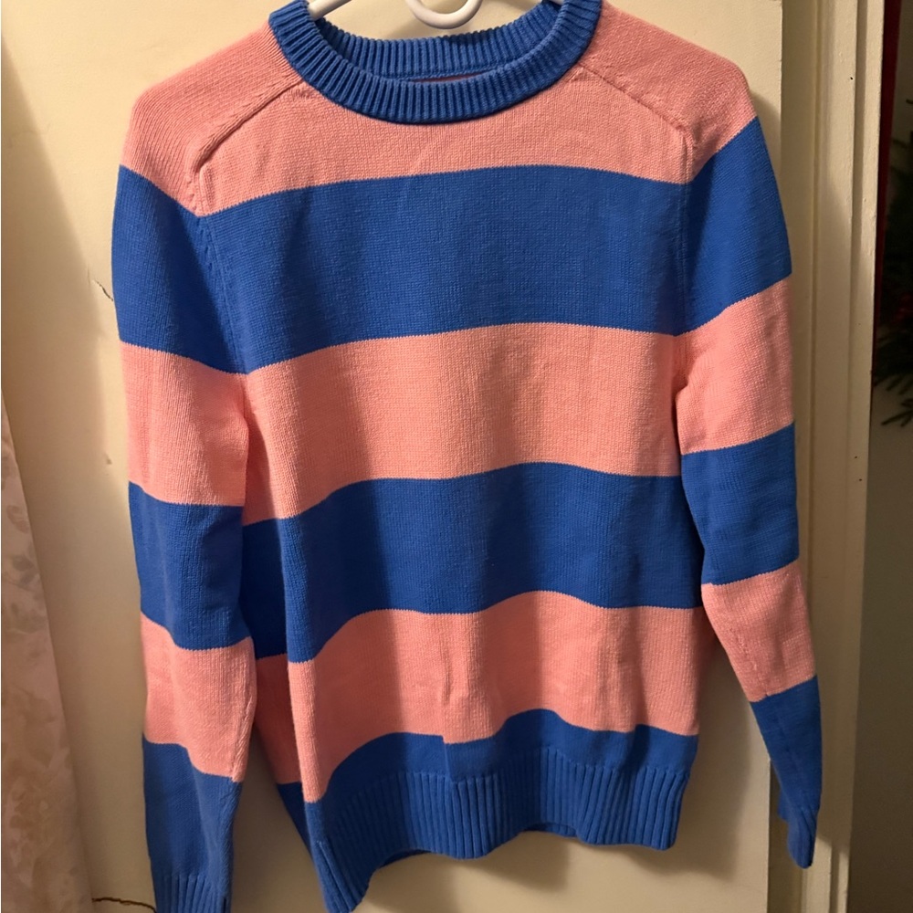 Bold Blue and Pink Striped Crewneck Sweater